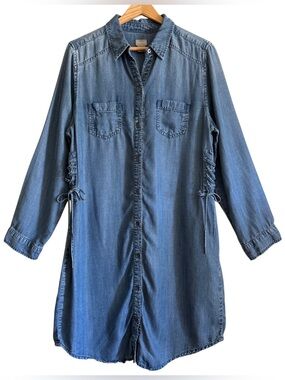 CHICO’S 100% Tencel Lightweight Casual Lace-up Summer Denim Shirt Dress Sz 10